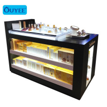 High-end Cosmetic Shelf Display Furniture Wooden Acrylic Custom Makeup Counter Display Lighting Shelves Makeup Showcase